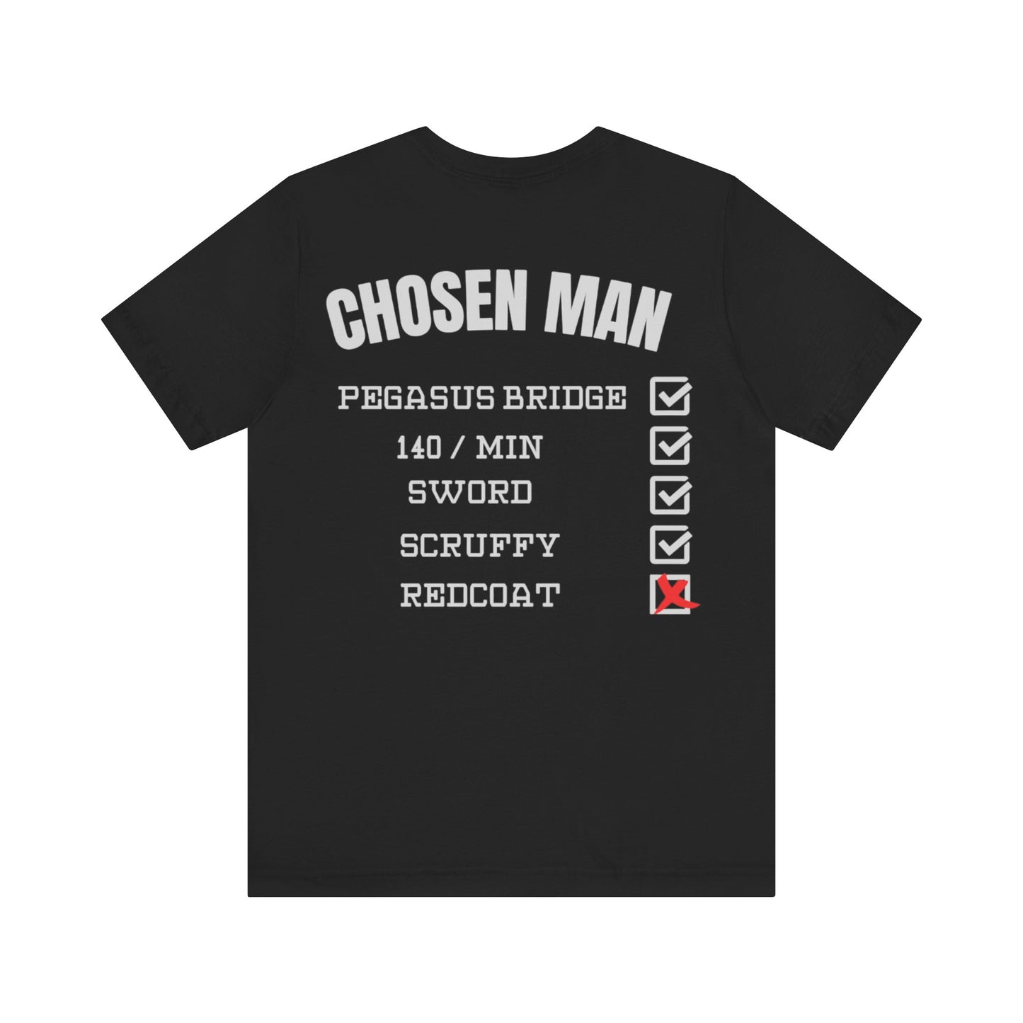 Men's short-sleeve graphic T-shirt with 'What Separates Us' design in black.