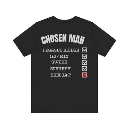 Men's short-sleeve graphic T-shirt with 'What Separates Us' design in black.