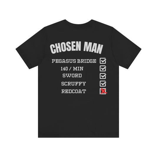 Men's short-sleeve graphic T-shirt with 'What Separates Us' design in black.