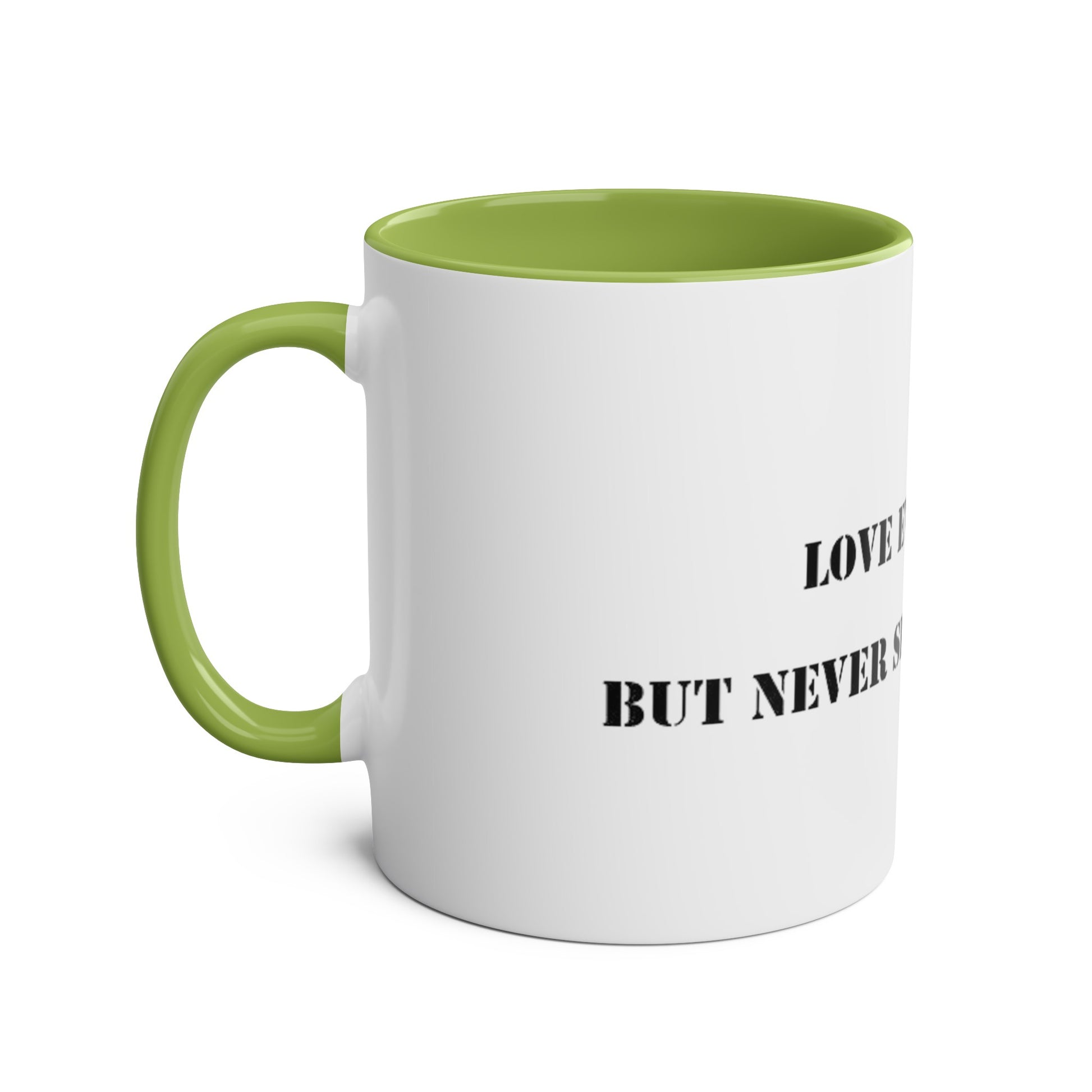 Two-Tone Coffee Mugs, "Love Everybody, Never Sell Your Sword" - Blockrat