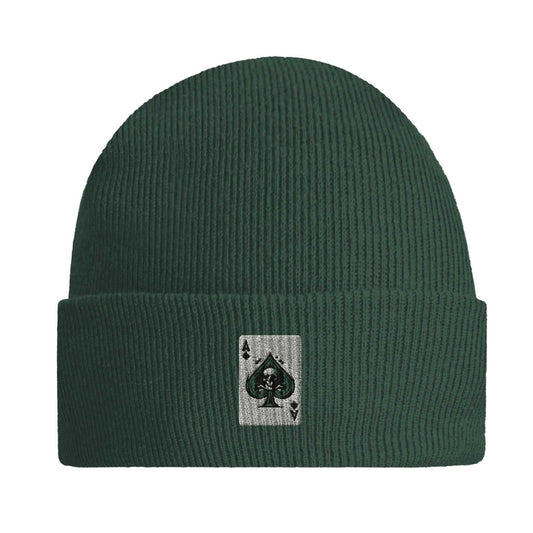 Men’s Military Beanie – Death Card Embroidered Hat
