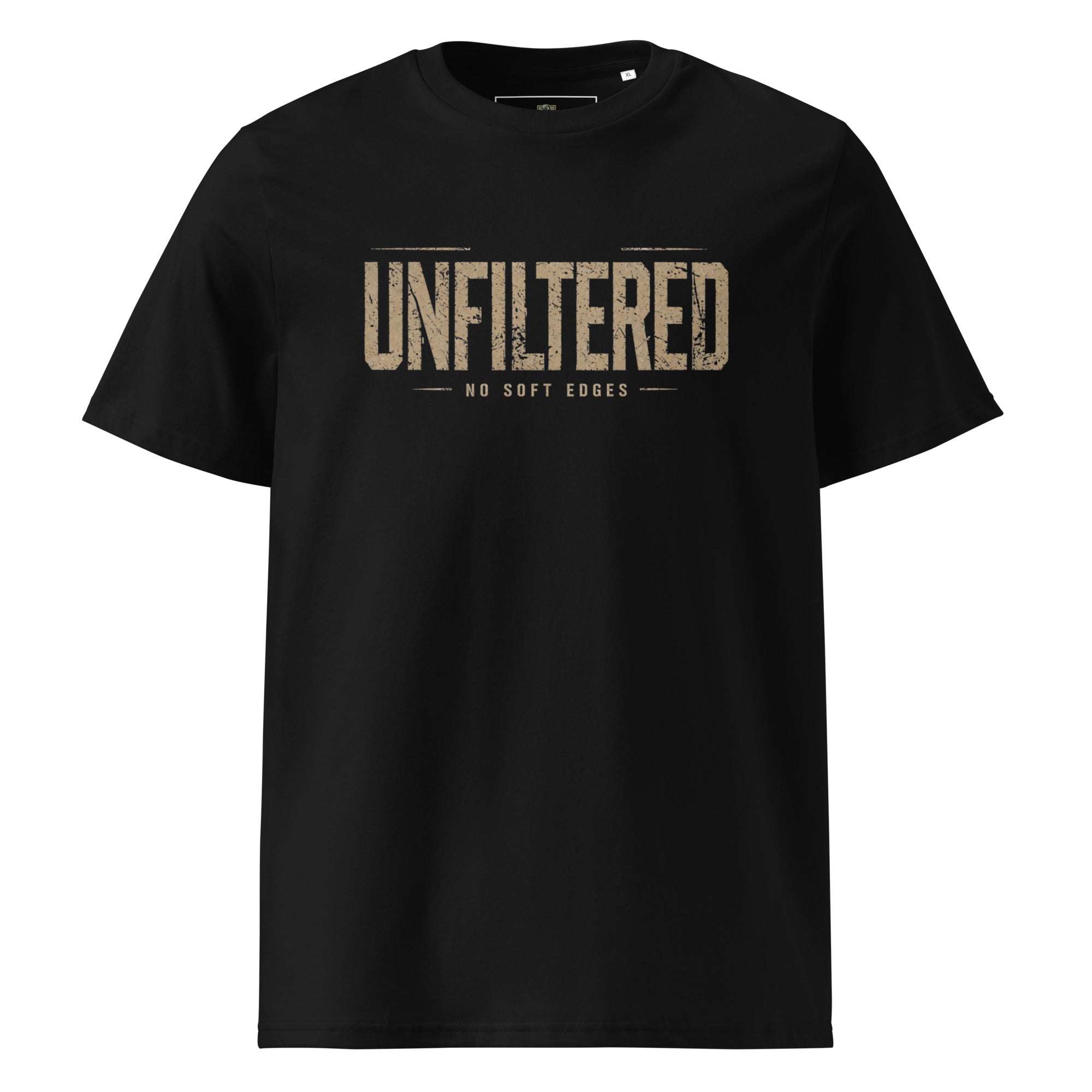 Black Unfiltered T-shirt with No Soft Edges distressed khaki design