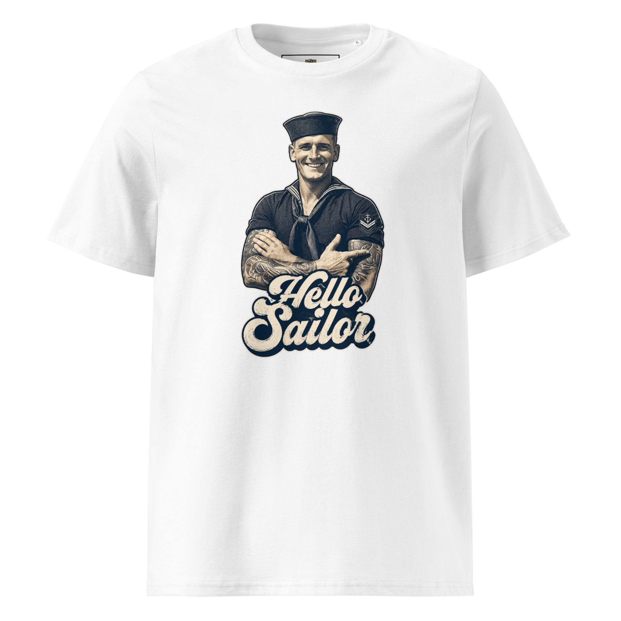 Hello Sailor funny retro nautical T-shirt with vintage tattooed sailor graphic