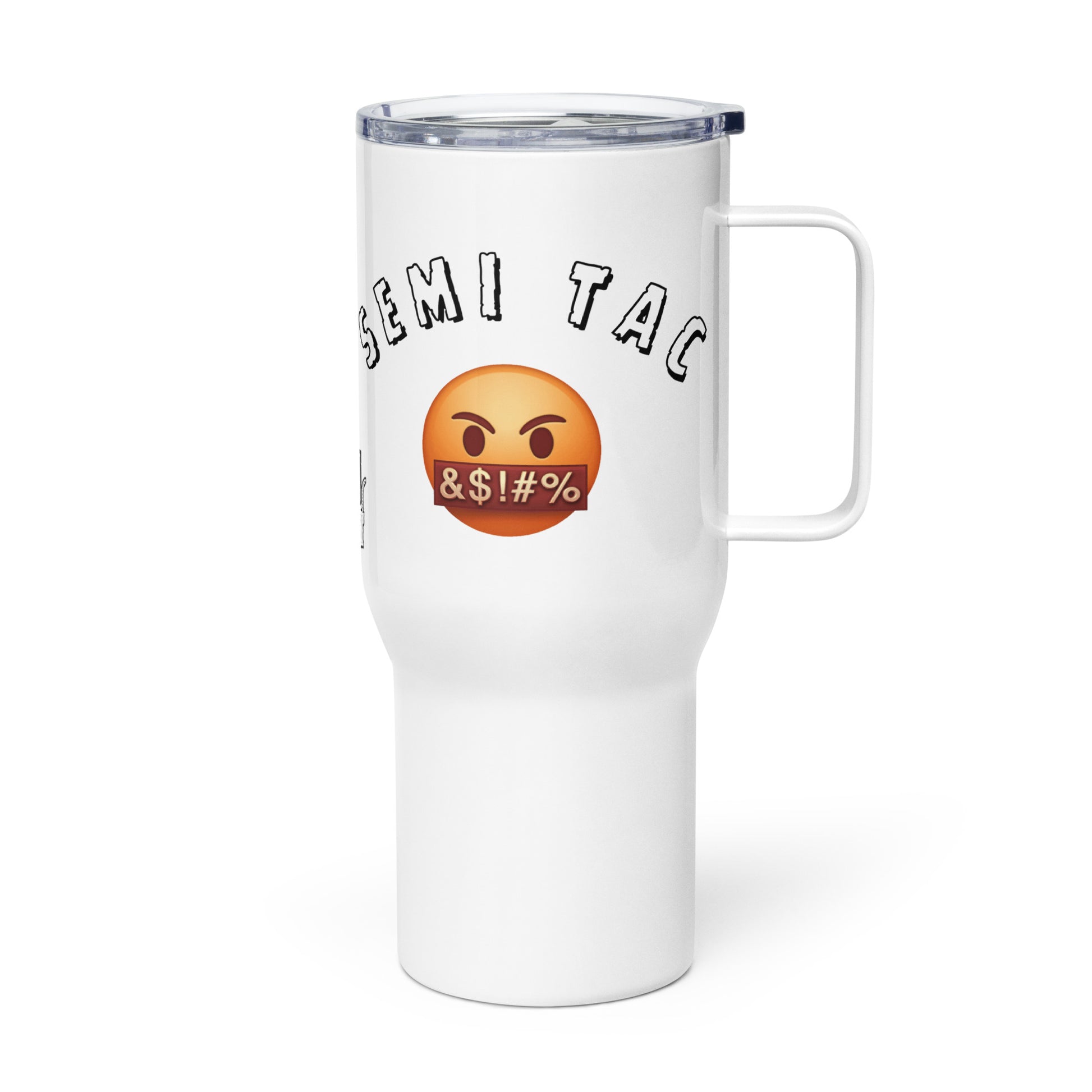 Semi Tac censored emoji travel mug with handle - Blockrat design