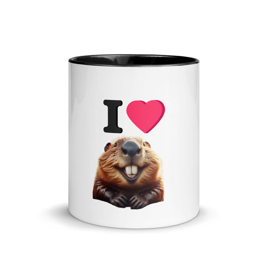 I Love Beaver funny coffee mug with coloured inside